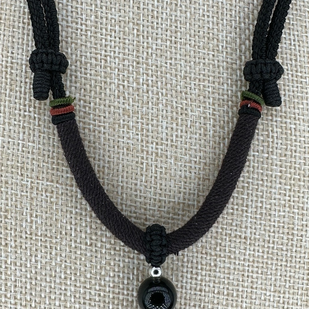 Yooperlite Tiger Pendant Necklace; Red Jasper and Onyx on Brown and Black Rope - Picture 5 of 10